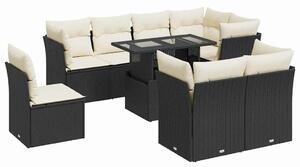 VidaXL Polyrattan Kerti Ülőgarnitúra - 9 részes - Fekete