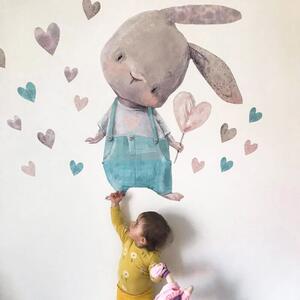 Öntapadós falmatrica gyerekszobába - Akvarell nyuszi szívecskével