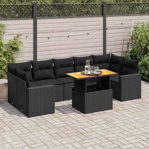 VidaXL Polyrattan Kerti Ülőgarnitúra - 8 részes - Fekete