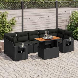 VidaXL Polyrattan Kerti Ülőgarnitúra - 8 részes - Fekete