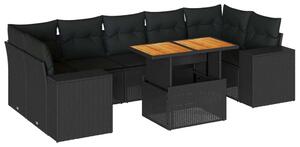 VidaXL Polyrattan Kerti Ülőgarnitúra - 8 részes - Fekete