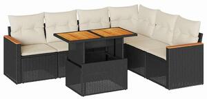 VidaXL Polyrattan Kerti Ülőgarnitúra - 7 részes - Fekete