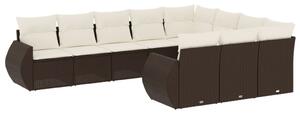 VidaXL 10 részes barna polyrattan kerti ülőgarnitúra párnákkal