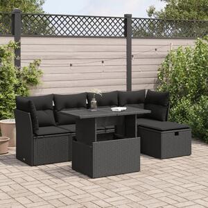 VidaXL 6 részes fekete polyrattan kerti ülőgarnitúra párnákkal