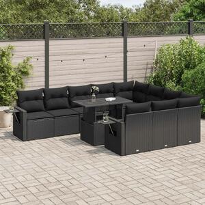 VidaXL 11 részes fekete polyrattan kerti ülőgarnitúra párnákkal