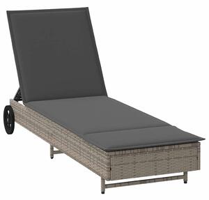 VidaXL szürke polyrattan napozóágy kerekekkel és párnával