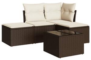 VidaXL 5 részes barna polyrattan kerti ülőgarnitúra párnával