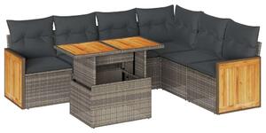 VidaXL 7 részes kerti ülőgarnitúra - Polyrattan - Akácfa