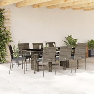 VidaXL 9 részes szürke polyrattan kerti étkezőgarnitúra párnával