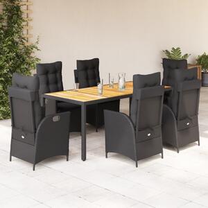 VidaXL 7 részes fekete polyrattan kerti étkezőgarnitúra párnával