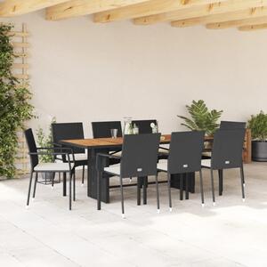VidaXL 9 részes fekete polyrattan kerti étkezőgarnitúra párnákkal