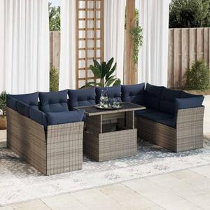VidaXL 10 részes szürke polyrattan akácfa kerti ülőgarnitúra párnákkal