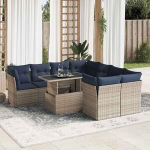 VidaXL 9 részes szürke polyrattan akácfa kerti ülőgarnitúra párnákkal