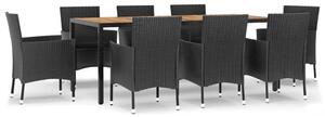 VidaXL 9 részes fekete polyrattan kerti étkezőgarnitúra párnákkal