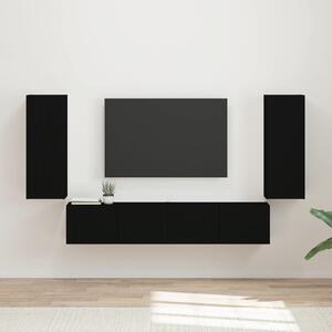 VidaXL TV falit kabinet szett Falra szerelhető 4 pcs Fekete Faanyag