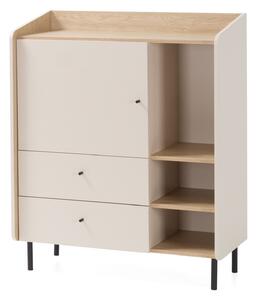 Wodi komód 95 cm fiókokkal - homokbézs / olajozott tölgy