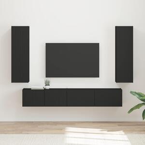 VidaXL TV szekrény garnitúra 3 db Fekete Szerelt Fa