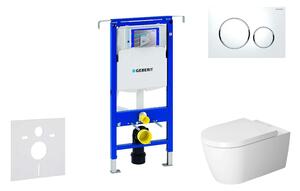 Geberit Duofix - Fali WC modul nyomógombbal Sigma20, fehér/fényes króm + Duravit ME by Starck - WC és ülőkéje, perem nélküli, SoftClose 111.355.00.5 NM4