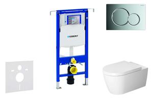 Geberit Duofix - Fali WC modul nyomógombbal Sigma01, fényes króm + Duravit ME by Starck - WC és ülőke, perem nélküli, SoftClose 111.355.00.5 NM2