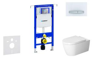 Geberit Duofix - Fali WC modul nyomógombbal Sigma50, alpesi fehér + Duravit ME by Starck - WC és ülőkéje, perem nélküli, SoftClose 111.355.00.5 NM8