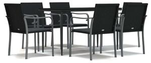 VidaXL 7-részes polyrattan és acél kerti étkezőgarnitúra párnával