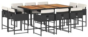 VidaXL Polyrattan Kerti Étkezőgarnitúra - 11 részes - Fekete