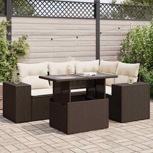VidaXL 5 részes barna polyrattan kerti ülőgarnitúra párnával