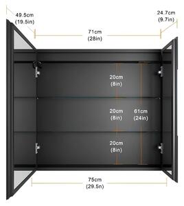 LED Tükör Szekrénnyel STRATO 75x70 cm Fehér – Teljes Világítás és Tágas Tárolóhely