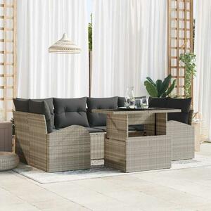 VidaXL Kerti Kanapé Szett párnával 7 pcs Világosszürke Poli rattan