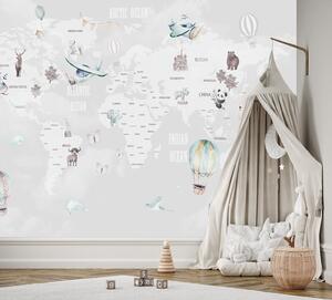 Gario Fotótapéta Pasztell térkép és léggömbök Anyag: Vlies, Méret: 200 x 140 cm