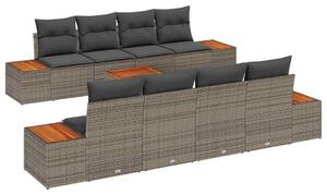 VidaXL Kerti Kanapé Szett párnával 9 pcs Szürke Poli rattan