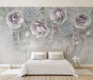 Fotótapéta Lila virágok és kristályok, 3d fotótapéta, Fotótapéta 3d virágok, u01597 : Uwalls.hu