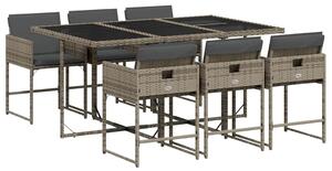 VidaXL 7 részes szürke polyrattan kerti étkezőgarnitúra párnával