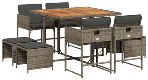 VidaXL 9 részes szürke polyrattan kerti étkezőgarnitúra párnával