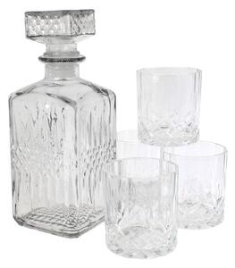 Whisky-s tároló üveg, 4 db pohárral, átlátszó - PUB