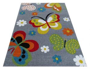 Szürke szőnyeg gyermekek szobájába pillangókkal Szélesség: 200 cm | Hossz: 290 cm