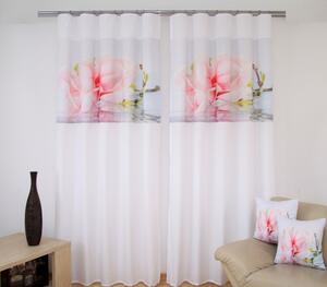 Fehér függöny a nappalihoz rózsaszín virág motívummal Szélesség: 160 cm | Hossz: 250 cm (2 darabos készletben)
