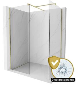 HD Arlo Gold Kombi Walk-In zuhanyfal 8 mm vastag vízlepergető biztonsági üveggel, 200 cm magas, arany profillal és távtartóval