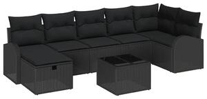 VidaXL Kerti Kanapé Szett párnával tárolóval 8 pcs Fekete Poli rattan