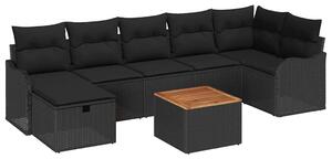 VidaXL Kerti Kanapé Szett párnával tárolóval 8 pcs Fekete Poli rattan
