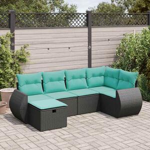 VidaXL 6 részes fekete polyrattan kerti ülőgarnitúra párnákkal