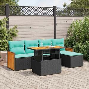 VidaXL 6 részes fekete polyrattan akácfa kerti ülőgarnitúra párnákkal