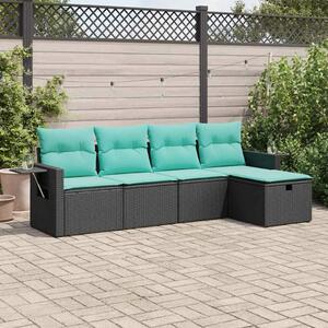 VidaXL 5 részes fekete polyrattan kerti kanapészett párnákkal