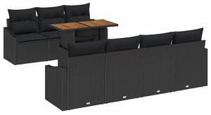 VidaXL Kerti Kanapé Szett tárolóval 8 pcs Fekete Poli rattan