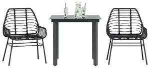 VidaXL 3 részes fekete polyrattan üveg kerti étkezőgarnitúra