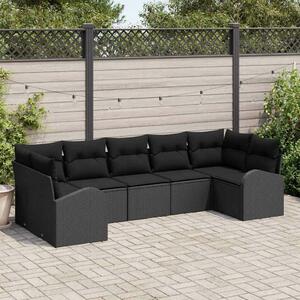 VidaXL Kerti Kanapé Szett párnával 7 pcs Fekete Poly Rattan