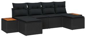 VidaXL Kerti Kanapé Szett párnával 6 pcs Fekete Poly Rattan