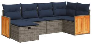 VidaXL 6 részes szürke polyrattan kerti ülőgarnitúra párnákkal