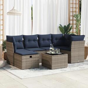 VidaXL 7 részes szürke polyrattan kerti ülőgarnitúra párnákkal