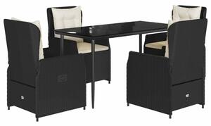 VidaXL 5 részes fekete polyrattan kerti étkezőgarnitúra párnákkal